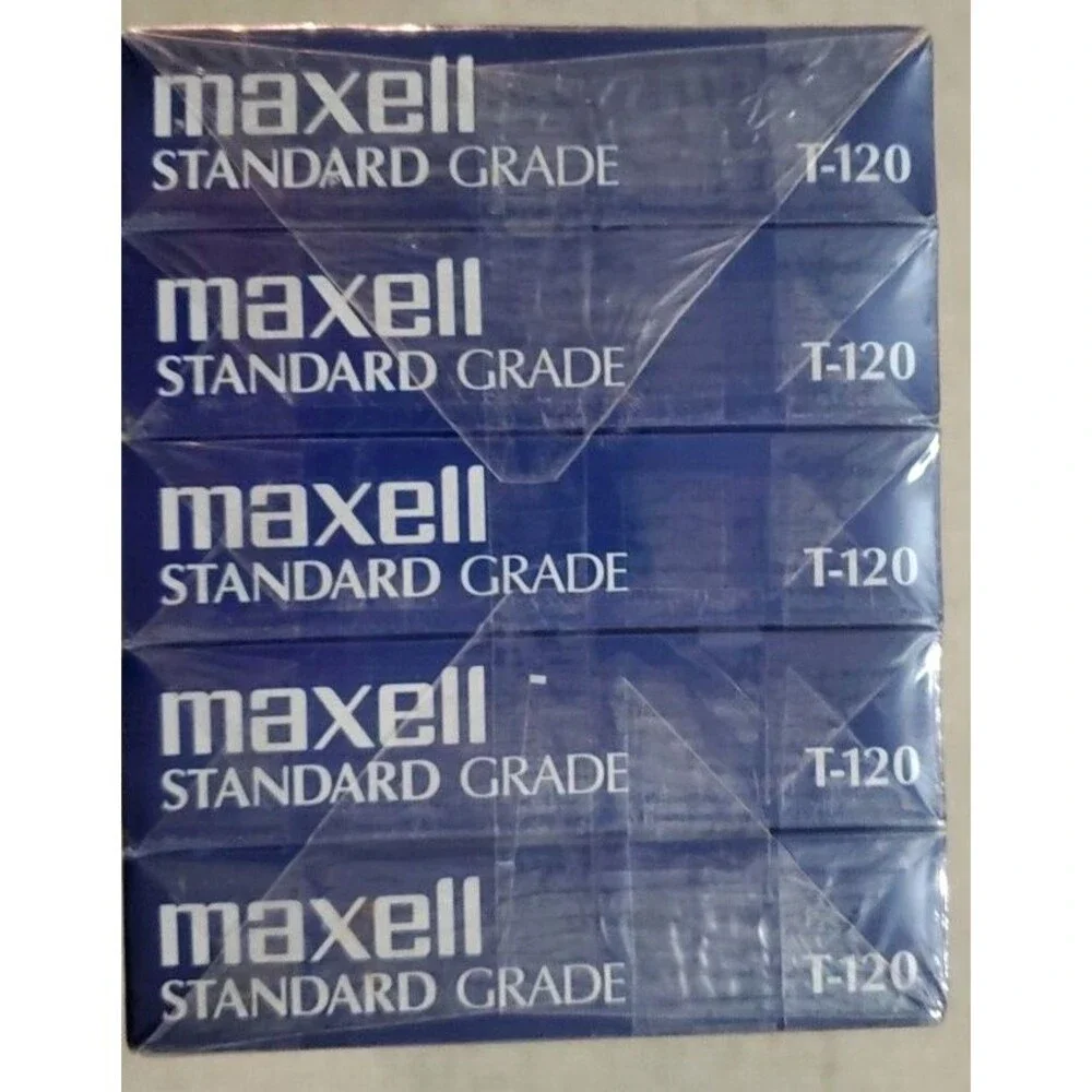VHS T-120 Maxell Standard Grade Video Cassette Tapes 6 Hrs -5 pack- NEW in Cello